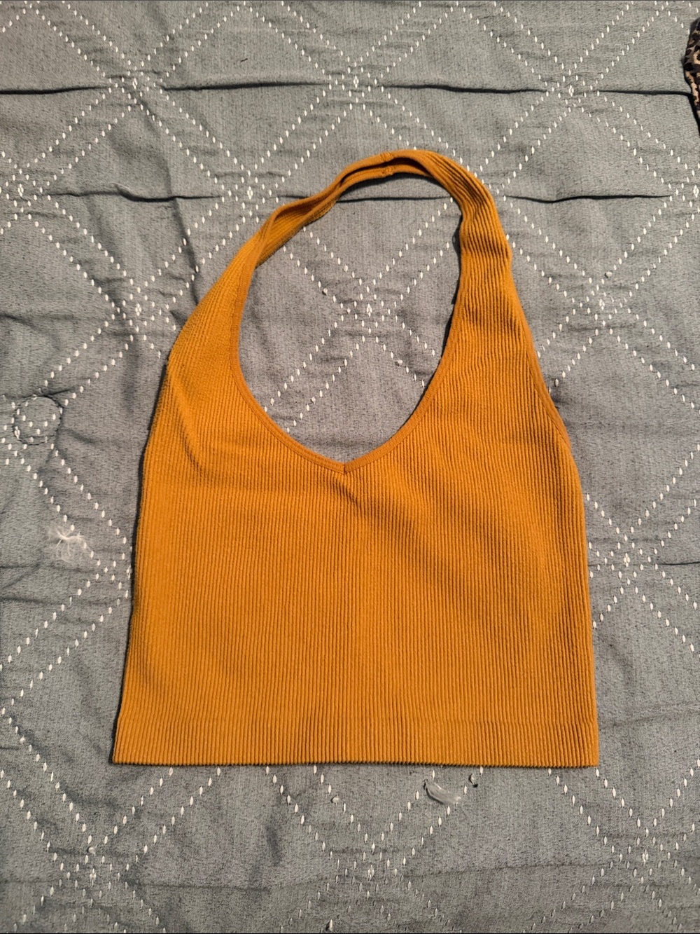 Zenana Outfitters Mustard Ribbed Halter Crop Top